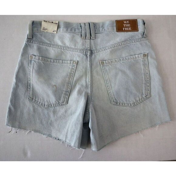 We The Free OB1712345 Women Sz 25 Blue Ivy Mid-Rise Button-Fly Raw Hem Shorts - Picture 2 of 10